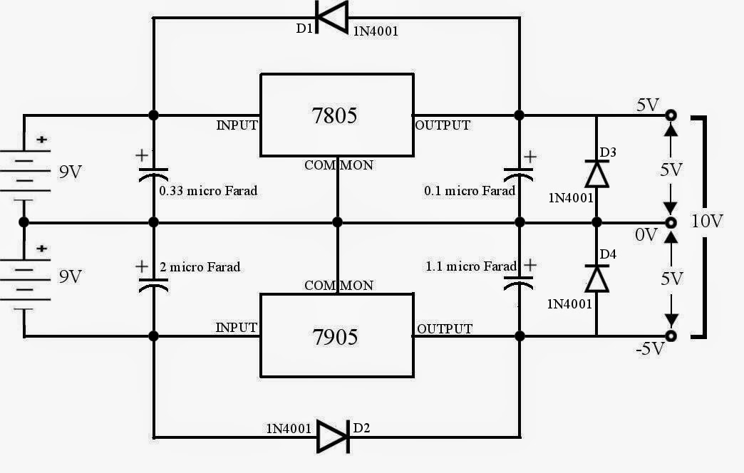 مدار ساخت ولتاژهای 5- و 5+ ولت